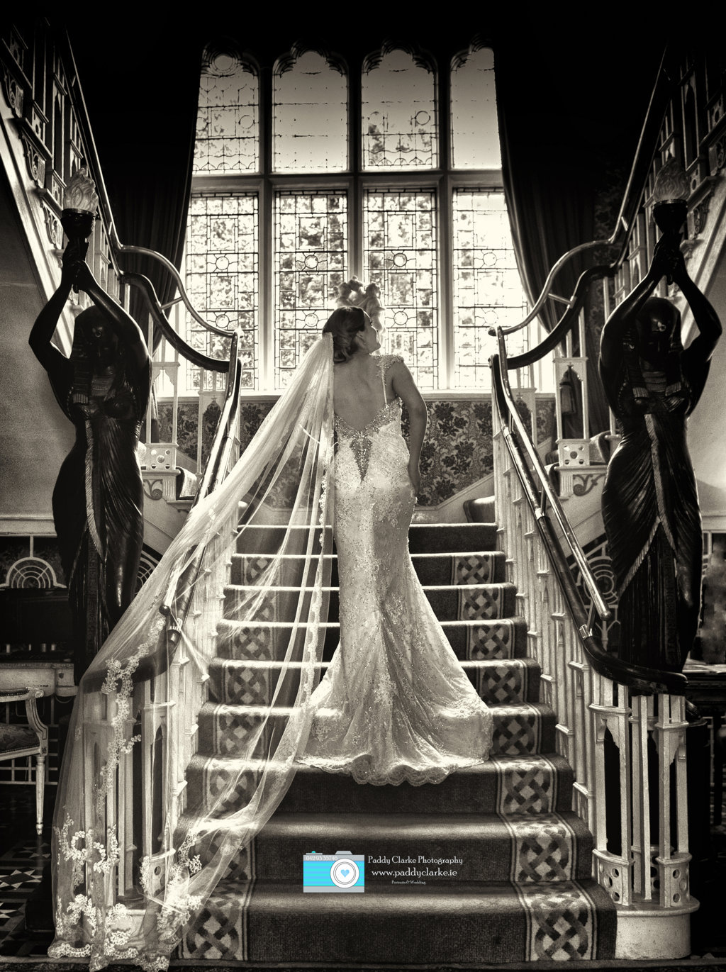 176 Bride on stairs in Cabra Castle.jpg